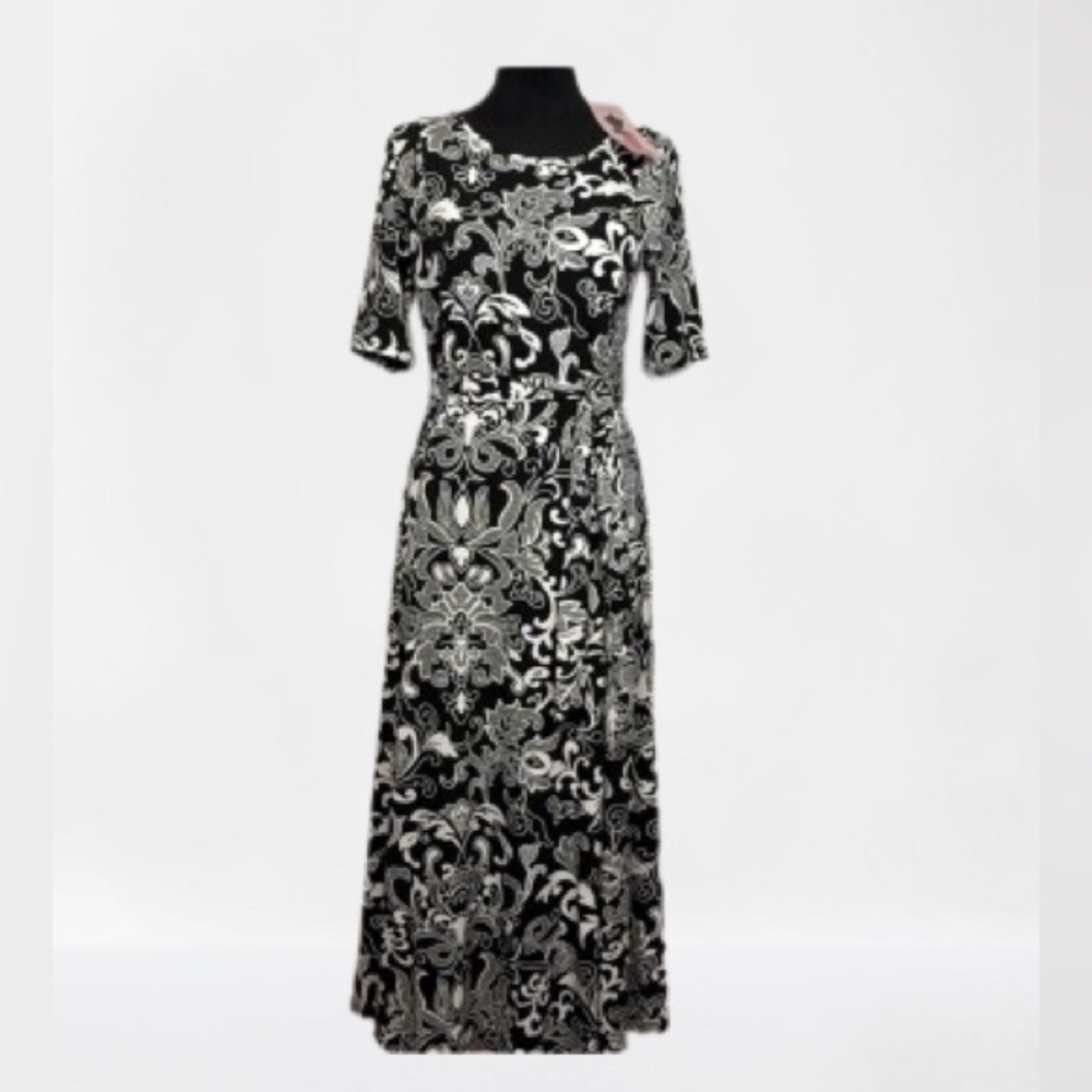 NWT Nina Leonard Miracle Matte Jersey Maxi-dress Sz Small Floral Scroll